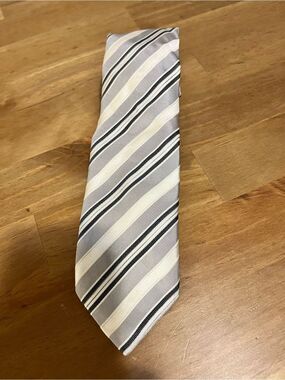 Moschino Vtg Silk Silver and Black Diagonal Stripe Tie